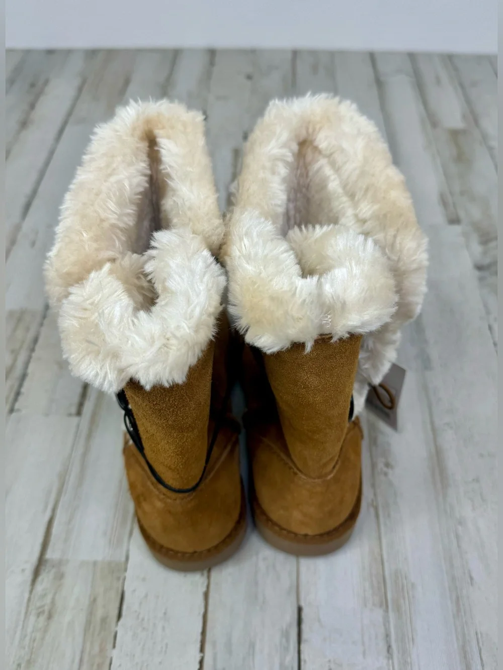 Mossimo Supply Co Brown Chestnut Suede Mid Calf Boots Cream Fur Women's 7 - Picture 4 of 6
